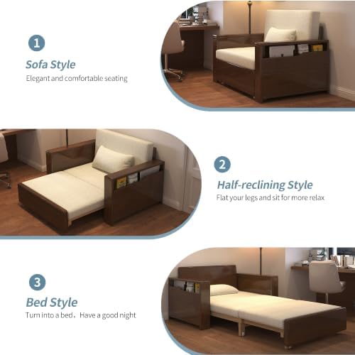 48" 3-in-1 Storage Sleeper Sofa Bed, Walnut Finish Solid Wood Frame - Image 4
