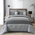 WONGS BEDDING Grey Comforter Set Queen, Reversible Grey Striped Patchwork Down by WONGSBEDDING