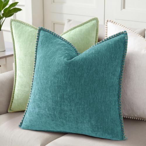 Pallene Chenille Soft Turquoise Throw Pillow Cover 18x18 Set of 2 - Image 2
