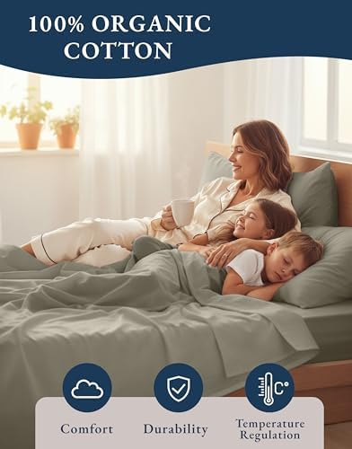 LANE LINEN Queen Bed Sheets 100% Organic Cotton Percale Cooling - Image 6