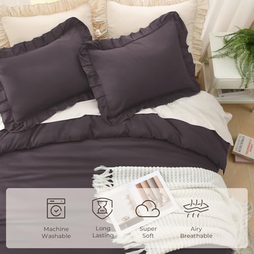 Litanika King Comforter Set, 3 Pieces Black Purple Ruffle Bedding Set - Image 5