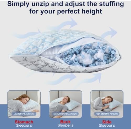 Cooling Shredded Memory Foam Pillows: Adjustable Queen Size Set of 2 - Image 5