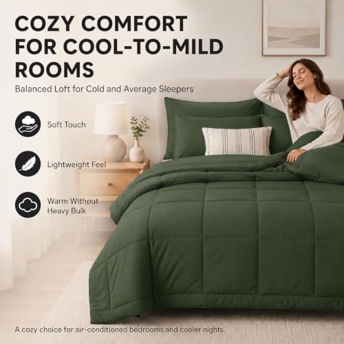 CozyLux Full Size Comforter Sets Olive Green - Image 4