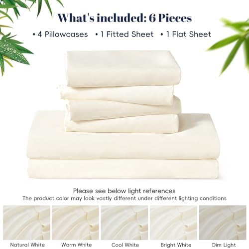 PHF 100% Rayon Derived from Bamboo Sheets Queen Size, Cream White 6PCS - Image 6