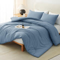 CozyLux California King Comforter Set 3 Pieces Dusty Blue Quilted Bedding by CozyLux