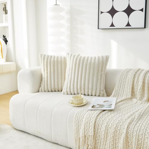 Sunday Praise Faux Fur Decorative Throw Pillow Covers 18x18 Cream White - Image 2