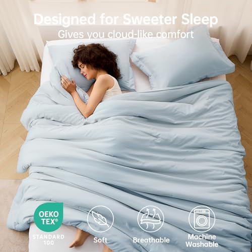 MUXHOMO King Comforter Set, 3-Piece All-Season Bedding, Lake Blue - Image 2