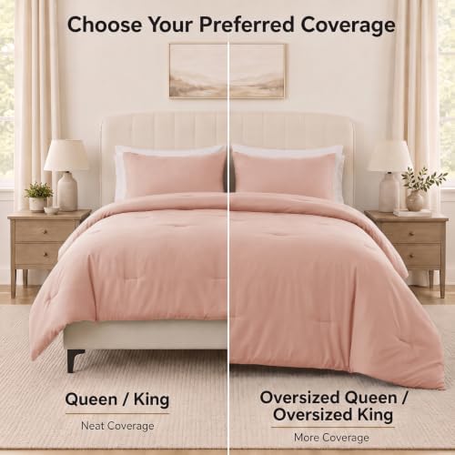CozyLux Full Comforter Set, 3 Pieces Down Alternative Bedding, Blush Pink - Image 6