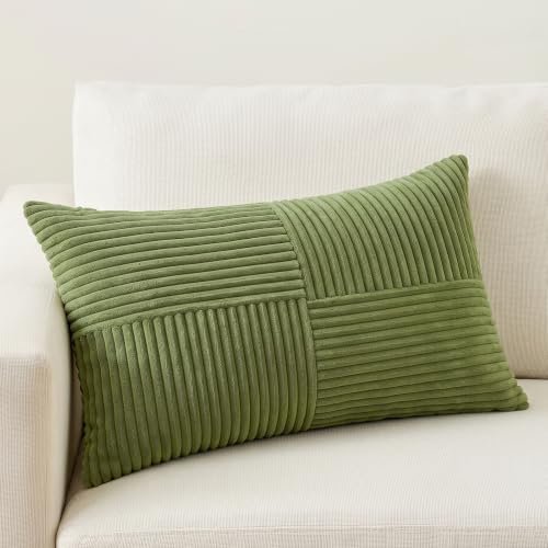 Fancy Homi Moss Green Lumbar Decorative Throw Pillow Covers 22x14 Inch by Fancy+Homi