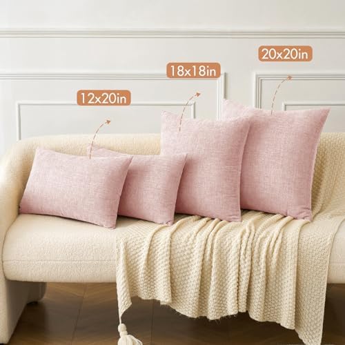 MIULEE Soft Chenille Throw Pillow Covers Pink 18x18 Inch Pack of 2 - Image 4