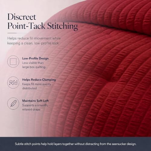 CozyLux Twin XL Comforter Set, 5 Pieces Dark Red Seersucker Bed in a Bag - Image 4