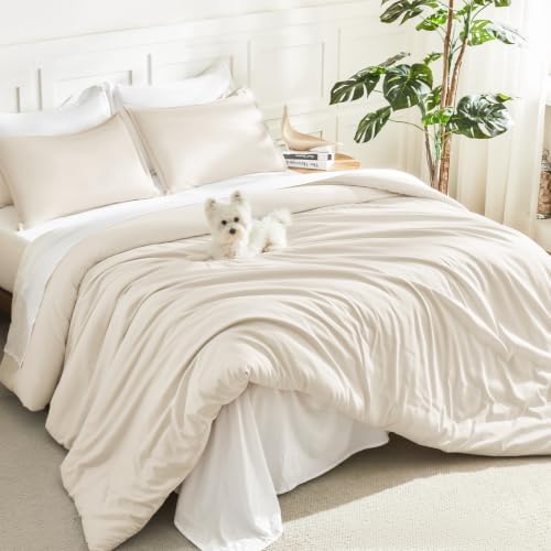 Litanika Comforter Full Size Beige, 3 Pieces Lightweight Solid Bed Set by Litanika