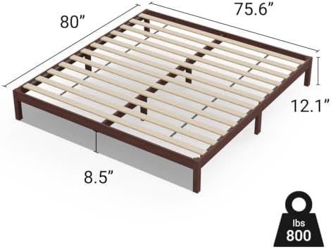 King Bed Frame Classic Solid Pine Wood Platform, Noise Free, Under Bed Storage - Image 6