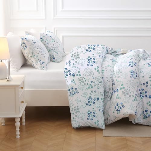 MUXHOMO Full Comforter Set, 7-Piece Floral Bed in a Bag, Small Blue - Image 5