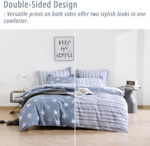 LEMIROE Blue Cotton Comforter Queen Size 3Pcs - Image 3