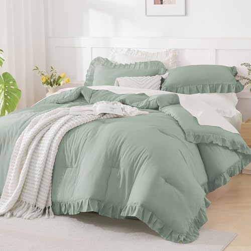 Andency Green King Size Comforter Set, 3 Pieces Solid Farmhouse Bedding - Image 4