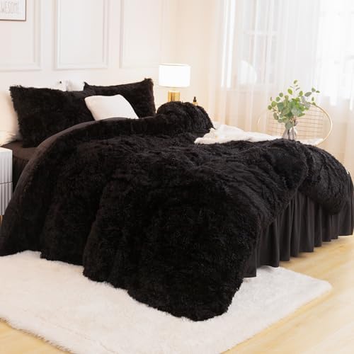 Andency California King Comforter Set Black, Fluffy Faux Fur Warm Bed Set - Image 2