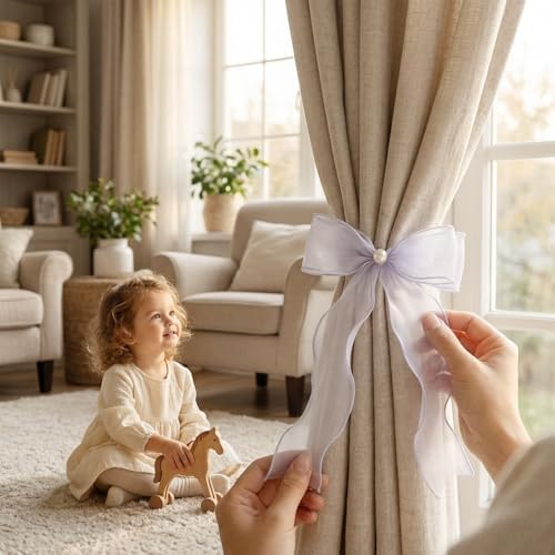 White Lace Bow Curtain Tiebacks 6-Pack, Vine Floral Curtain Holdbacks - Image 3