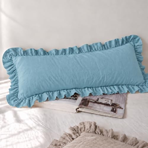 Dusty Blue Body Pillow Cover 20x54inches Long Pillowcase Ruffled Fringe Decor by Merryword