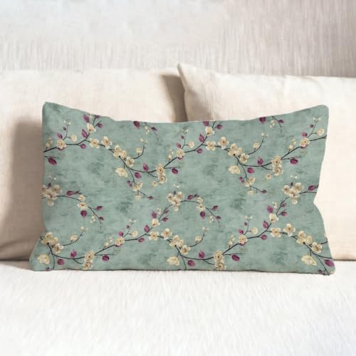 Vintage Chinoiserie Floral Pillow Cover 12x20, Retro Green Oriental Blossom - Image 6