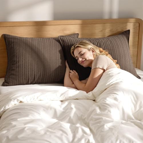 Decorative Waffle Pillow Shams King Size 20x36 Brown 2 Pack - Image 4