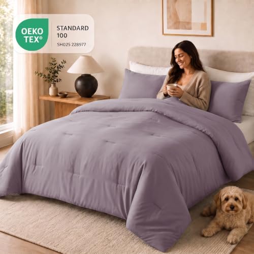 CozyLux Twin Comforter Set, 2 Pieces Down Alternative Bedding, Dusty Purple - Image 5