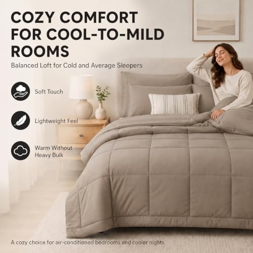 CozyLux Full Size Comforter Sets Khaki - Image 4