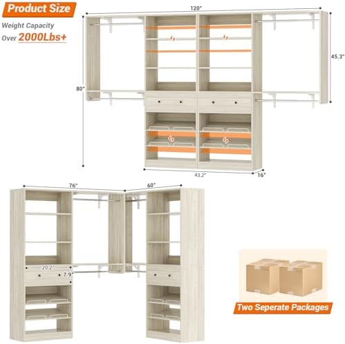 120 Inch Reversible Set of 2 Wood Closet Organizer System - Image 3