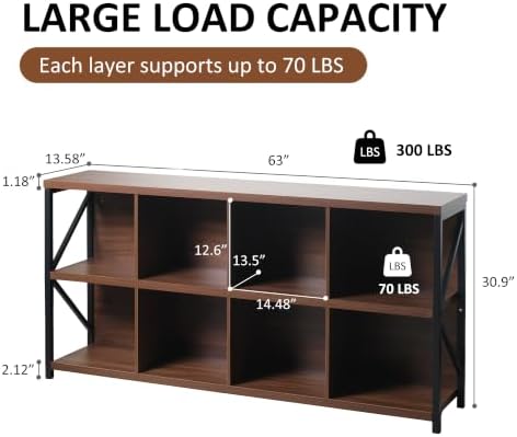 8 Cube Storage Organizer Bookshelf, Industrial Horizontal Bookcase, Accent - Image 2