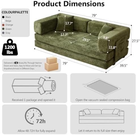 79" Boneless Couch for Living Room, Futon Sleeper Sofa Bed - Image 2