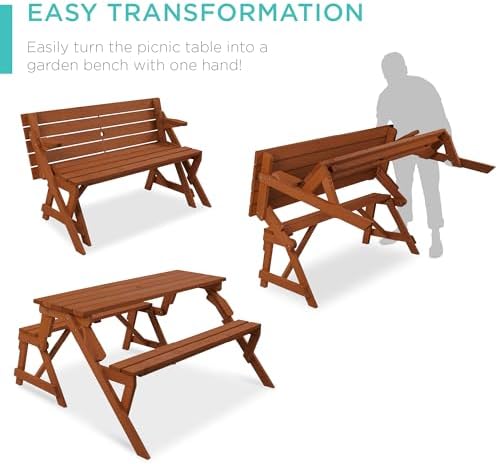 Best Choice Products 2-in-1 Transforming Interchangeable Outdoor Wooden Picnic - Image 2