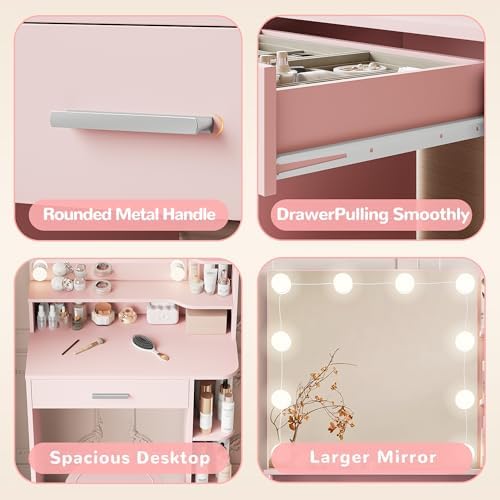 Makeup Vanity Desk with Mirror and Lights, 26.4”Small Vanity Mirror with Lights - Image 3