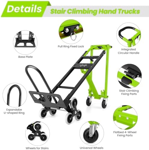 1000LBS Heavy Duty Aluminum Stair Climbing Dolly, 3 in 1 Convertible Hand Truck - Image 3