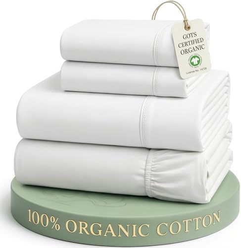 100% Organic Cotton King Size Sheets Set 4pc Percale Cooling Soft by LaneLinen