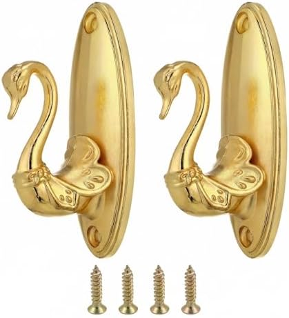 2Pcs Vintage Curtain Tiebacks Swan Style Brass Holdbacks Gold Drapery Hooks by YAFIYGI