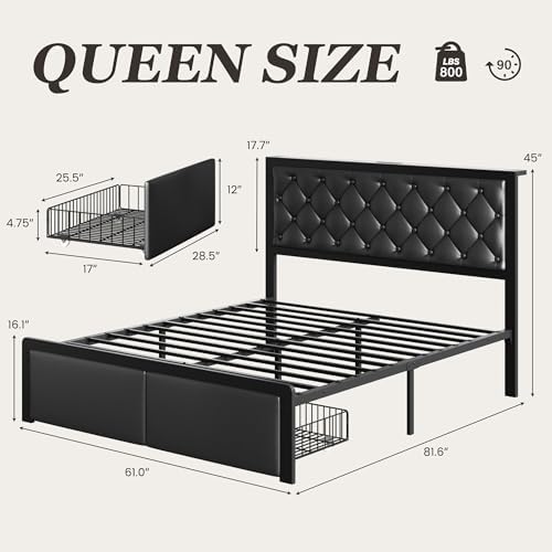 Queen Bed Frame with 2 Storage Drawers, Upholstered Headboard Button Tufted Bed - Image 2