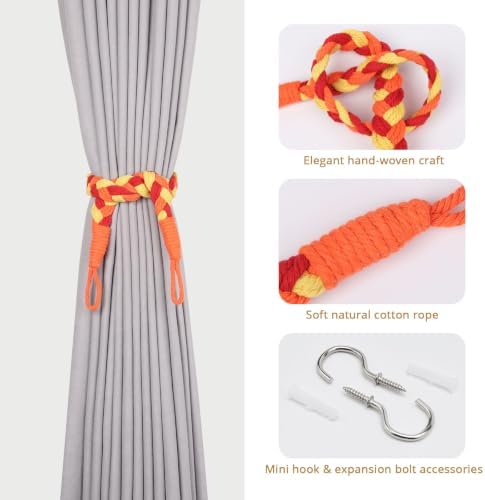 NICEEC 4 Pack Natural Cotton Rope Curtain Tiebacks Elegant Boho Style - Image 2