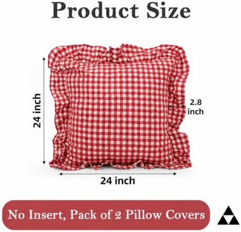 JoraLion Ruffled Throw Pillow Cover 24x24 Gingham Red - Image 4