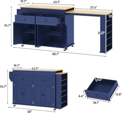 80"-48" Extendable Kitchen Island - Image 2
