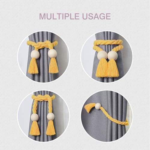 NICEEC 4 Pack Wooden Ball Magnetic Curtain Tiebacks Boho Home Decor Drape Tie - Image 6