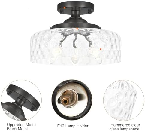 Black Semi Flush Mount Ceiling Light, 3-Light Ceiling Light - Image 6