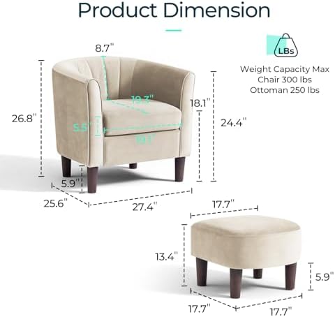 LINSY Accent Chair with Ottoman, Modern Barrel Chair Small Armchair Reading - Image 2