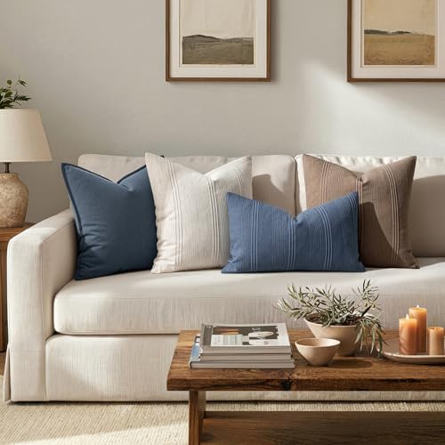 MIULEE Lumbar Striped Throw Pillow Covers 12x20 Blue 2 Pack - Image 4