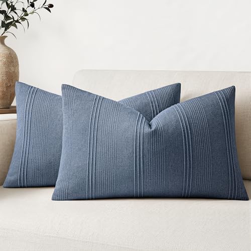 MIULEE Lumbar Striped Throw Pillow Covers 12x20 Blue 2 Pack by MIULEE