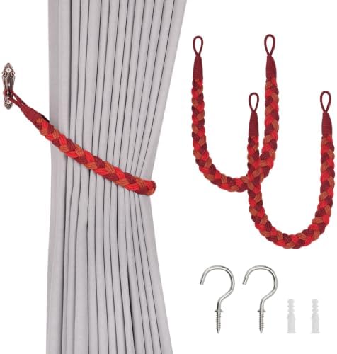 NICEEC 2 Pack Natural Cotton Rope Curtain Tiebacks Elegant Boho Style by NICEEC