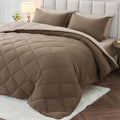 Twin Comforter Set 5-Piece, Reversible Bed in a Bag, Light Brown/Dark Linen by MUXHOMO