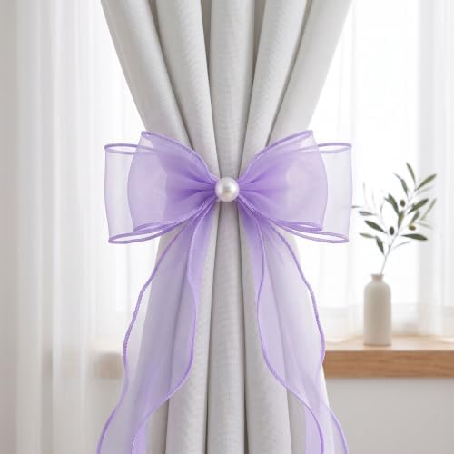Lavender Purple Organza Bow Curtain Tiebacks 6-Pack, Curtain Holdbacks - Image 3