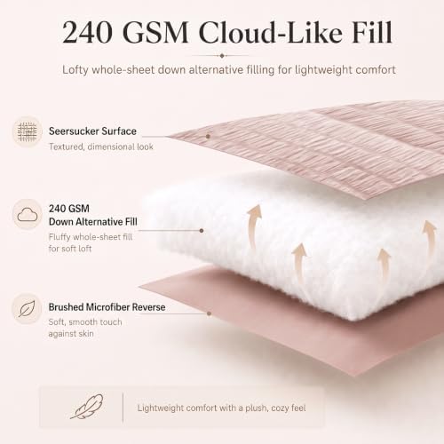 CozyLux King Size Comforter Set, 7-Piece Dusty Pink Seersucker Bed in a Bag - Image 3