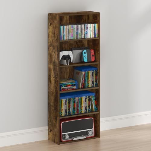 Furinno Basic DVD Shelf, 5-Tier CD Rack, Cube Storage, Amber Pine - Image 4