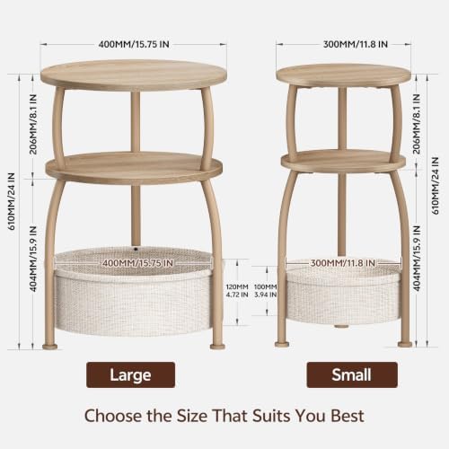 Round End Table with Storage Basket, Side Table Living Room - Image 3